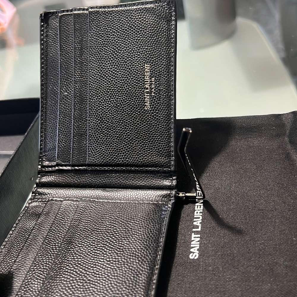 Authentic YSL Saint Laurent Black Leather Wallet great Gift Rare Money clip! - Picture 5 of 11